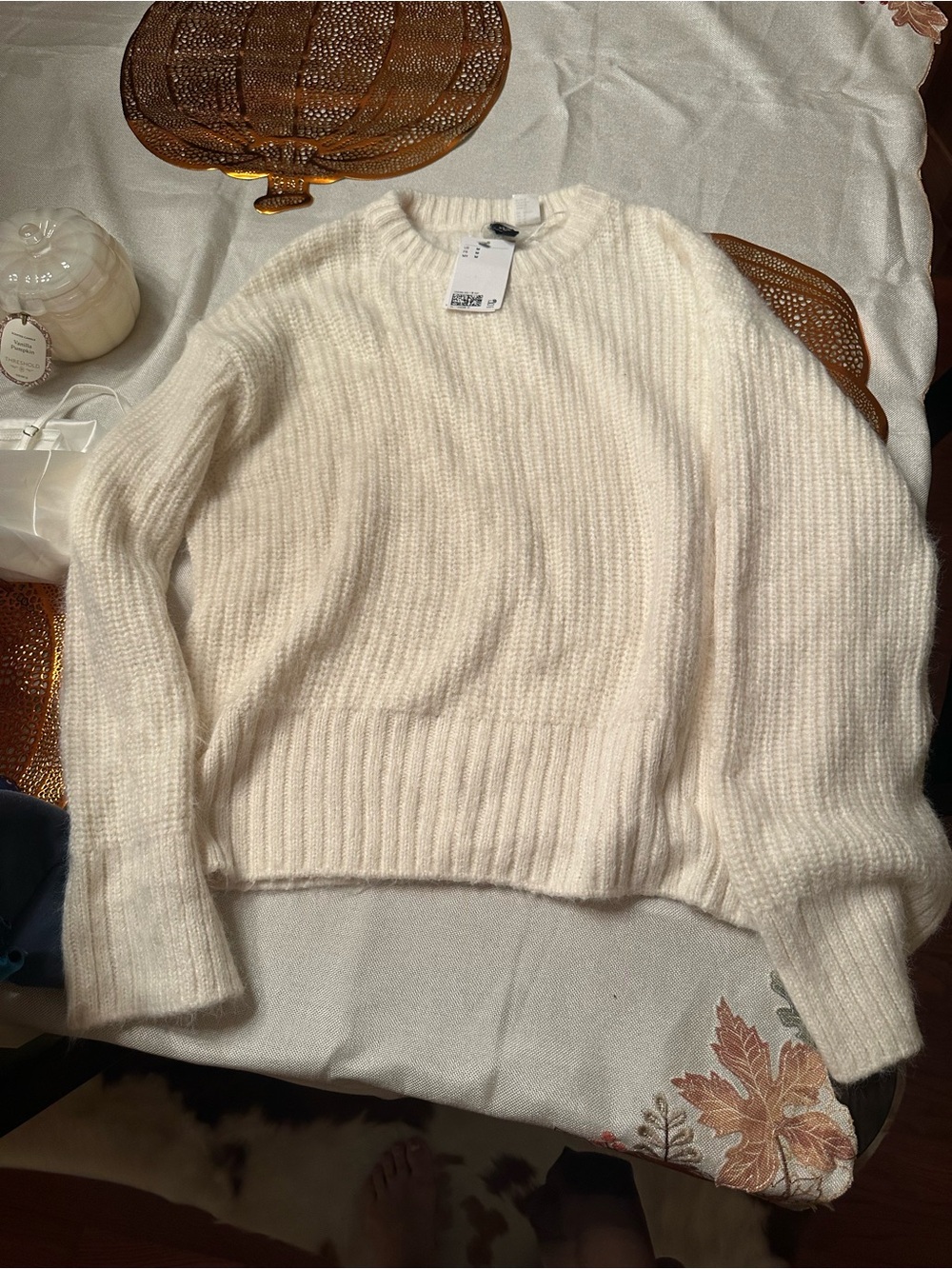 Divided Cream Ribbed Crewneck Sweater